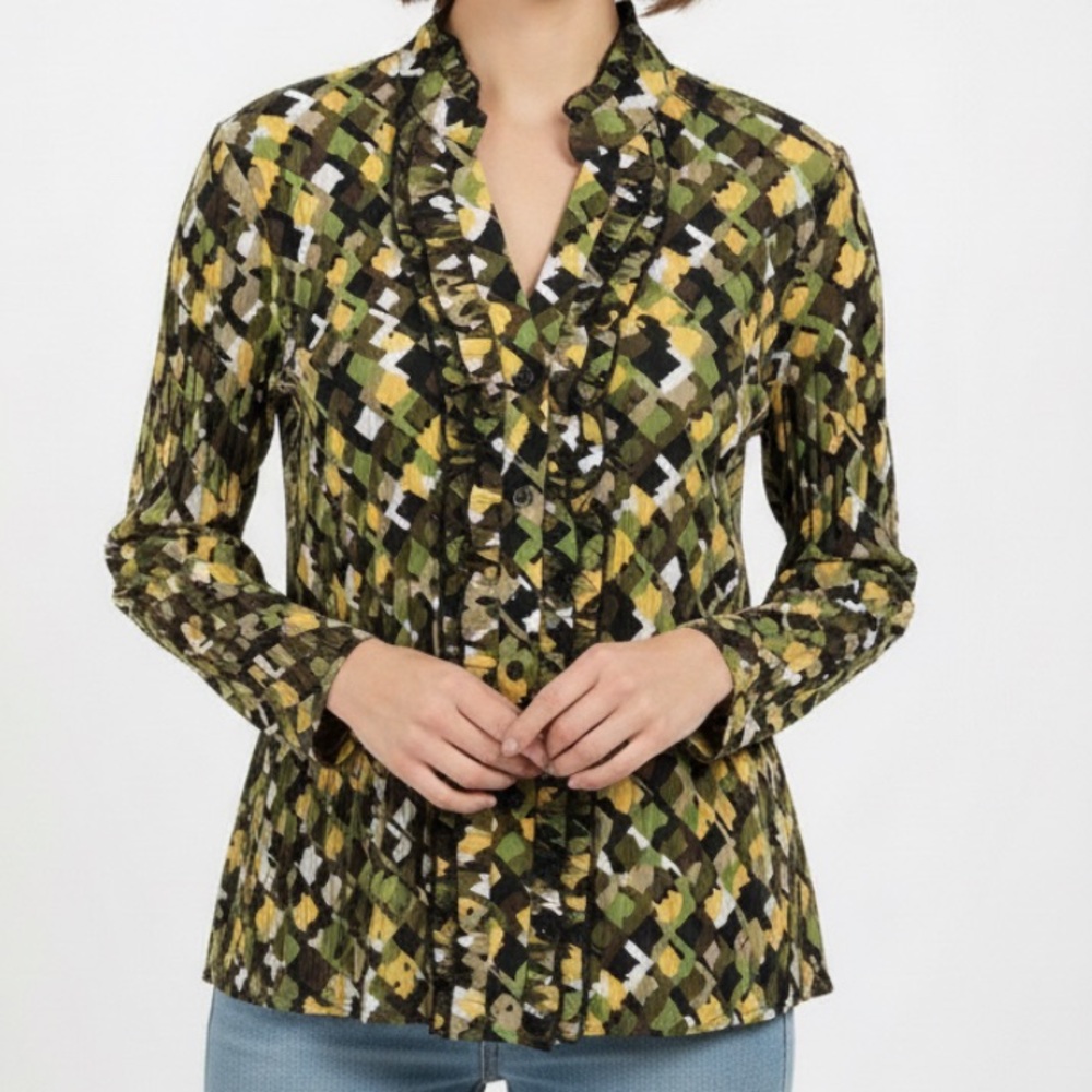 Como Stretch Womens Blouse Sz Med Top‎ Accordion